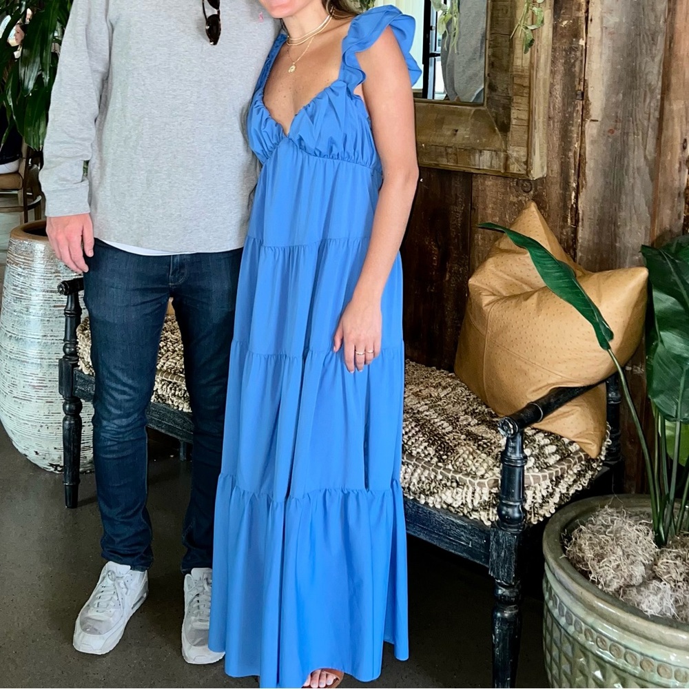 English Factory Blue Tiered Dress. Perfect Blue Color For The Summer.